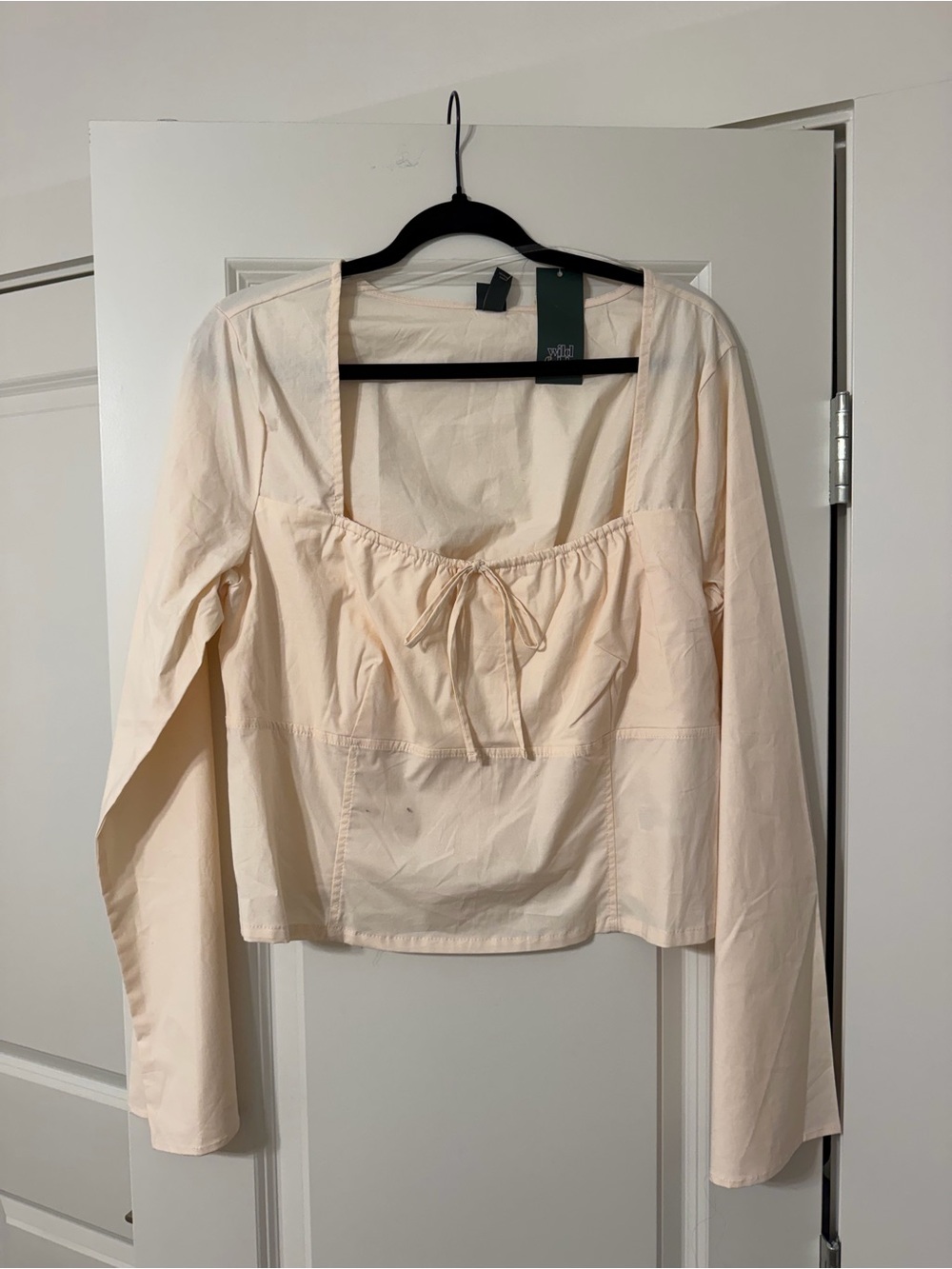 wild fable Cream Long Sleeve Square-Neck Tie Front Blouse